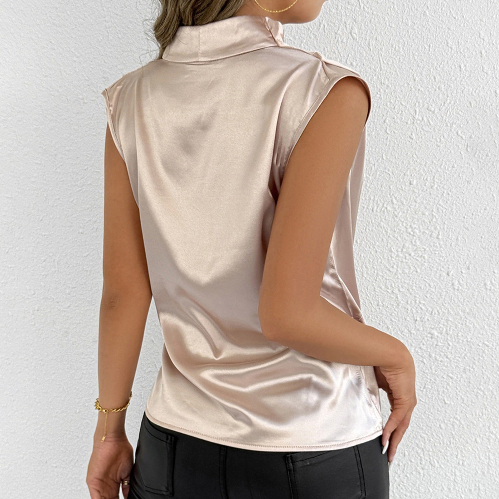 thumbnail image 4 of Camiseta sin mangas con cuello en V para mujer - Escote con volantes, tejido ligero, primavera/verano - Tallas S-XL, ropa informal/de fiesta, 4 of 8